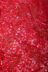 Vintage Carole Lee Red Flutter Halter Dance Dress beading detail at Recess Los Angeles