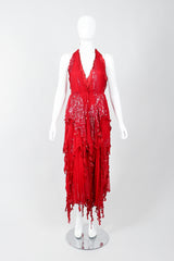 Vintage Carole Lee Red Flutter Halter Dance Dress on Mannequin front at Recess Los Angeles