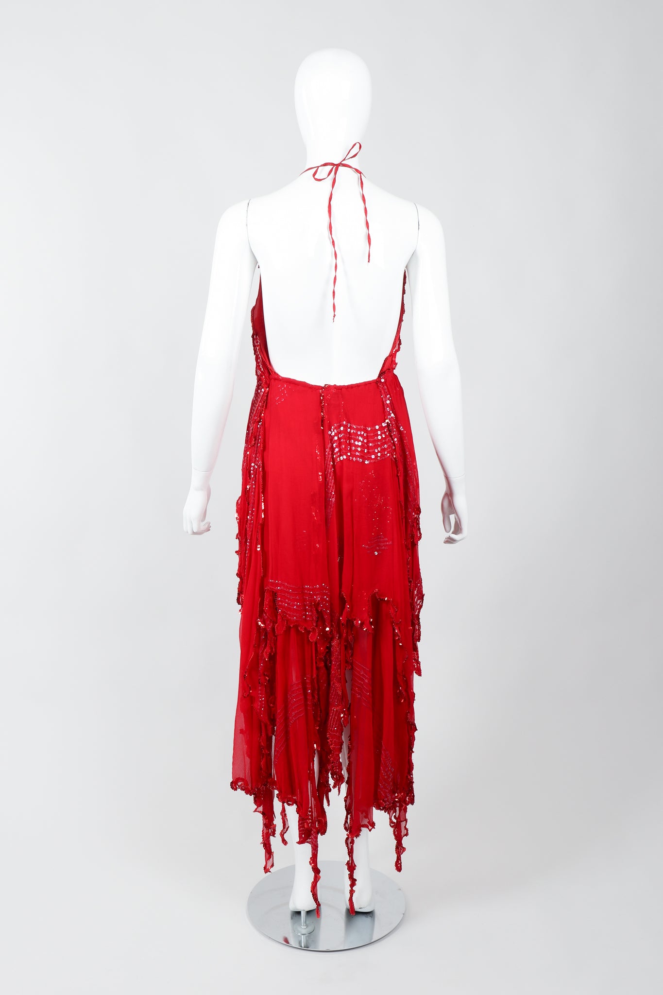 Vintage Carole Lee Red Flutter Halter Dance Dress on Mannequin back at Recess Los Angeles