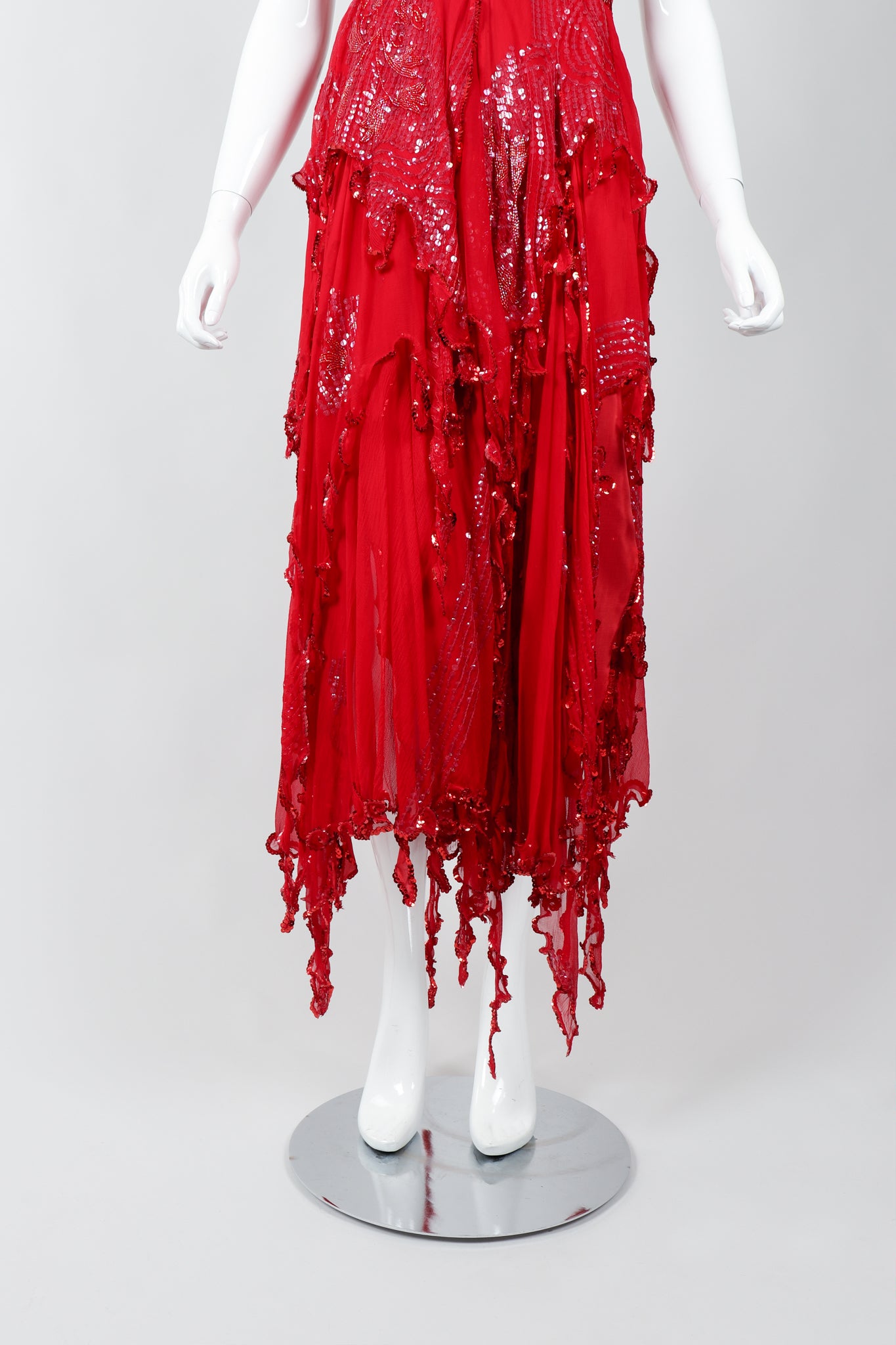 Vintage Carole Lee Red Flutter Halter Dance Dress on Mannequin skirt at Recess Los Angeles