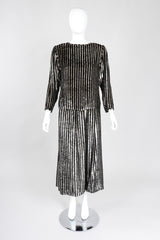 Recess Los Angeles Vintage Caroline Charles Metallic Gold Striped Velvet Lamé Top and Skirt Set
