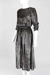 Recess Los Angeles Vintage Caroline Charles Metallic Gold Striped Velvet Lamé Top and Skirt Set