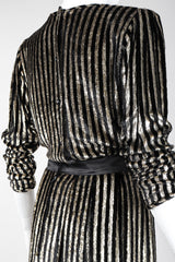 Recess Los Angeles Vintage Caroline Charles Metallic Gold Striped Velvet Lamé Top and Skirt Set