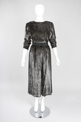 Recess Los Angeles Vintage Caroline Charles Metallic Gold Striped Velvet Lamé Top and Skirt Set