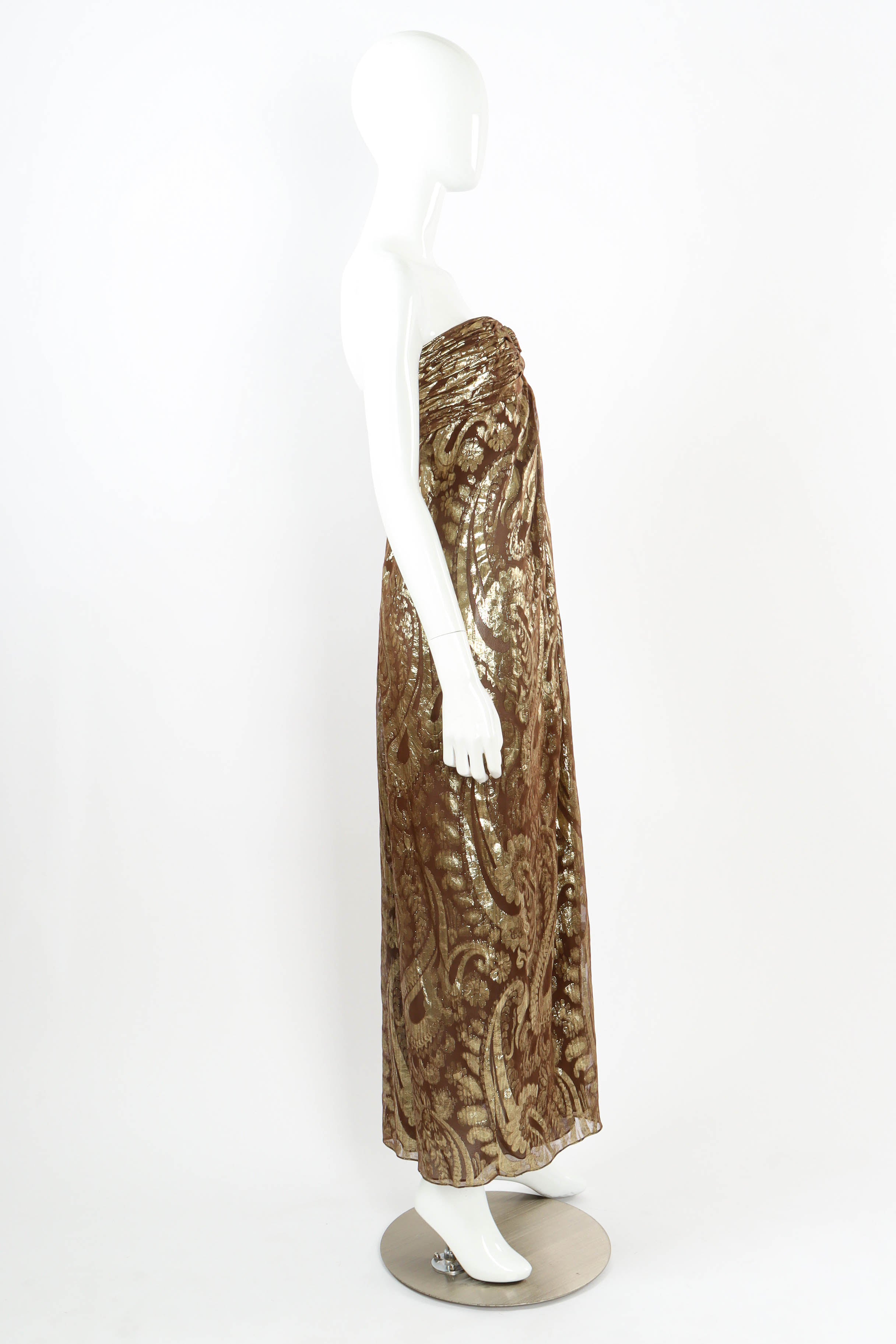 Vintage Carolyne Roehm Metallic Fleur Strapless Dress mannequin side @ Recess LA