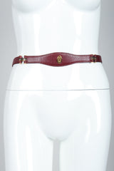 Vintage Cartier Oxblood CC Logo Medallion Leather Belt on mannequin
