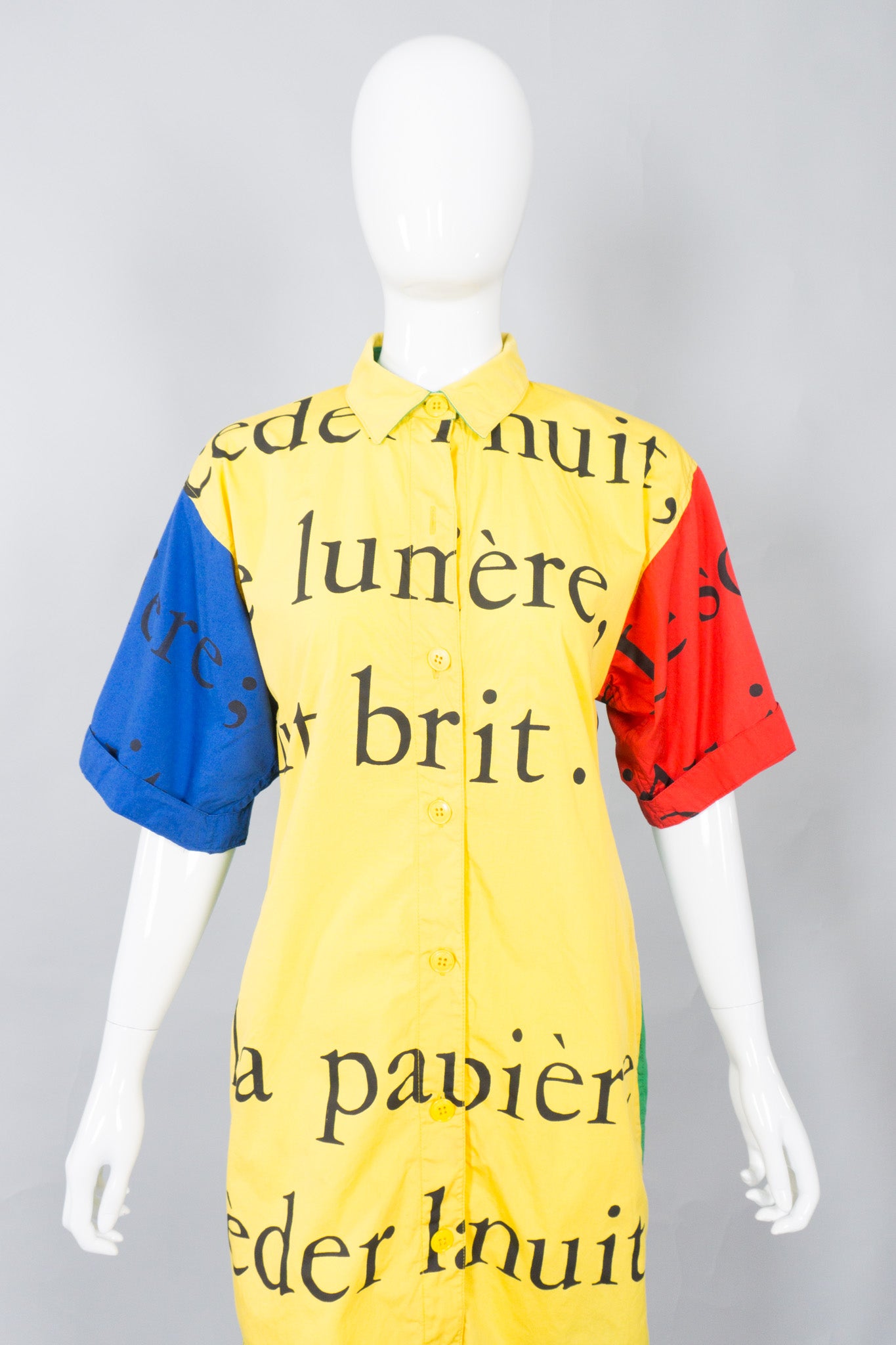 Jean-Charles de Castelbajac French Text Colorblock Shirt Dress