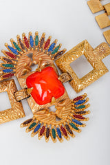 Vintage Castlecliff Larry Vrba Mayan Revival Chain Belt colored stone detail