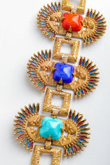 Vintage Castlecliff Larry Vrba Mayan Revival Chain Belt stones close up at recess los angeles