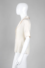 Recess Los Angeles Vintage Chanel Cream Shawl Collar Silk Blouse
