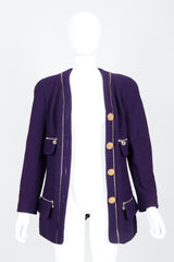 Vintage Chanel Zipper Hardware Bouclé Jacket on Mannequin Open at Recess