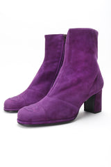 Recess Designer Consignment Vintage Chanel Purple Suede Cap Toe Ankle Boots Los Angeles Resale