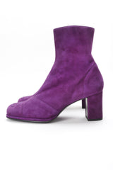 Recess Designer Consignment Vintage Chanel Purple Suede Cap Toe Ankle Boots Los Angeles Resale