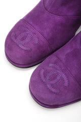 Recess Designer Consignment Vintage Chanel Purple Suede Cap Toe Ankle Boots Los Angeles Resale