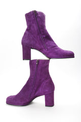 Recess Designer Consignment Vintage Chanel Purple Suede Cap Toe Ankle Boots Los Angeles Resale