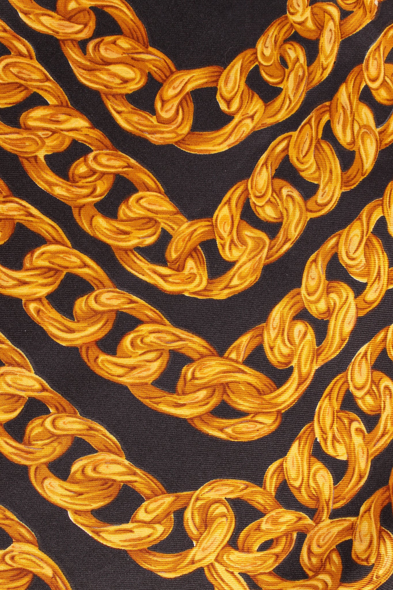 Vintage Chanel Geo Gold Chain Print Silk Scarf chain print close @ Recess LA