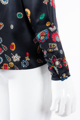 Vintage Chanel Jewel Print Silk Scarf Blouse on Mannequin sleeve cuff at Recess Los Angeles