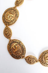 Vintage Chanel 1980's Crown CC Logo Coin Necklace signed coin closeup  @ Recess LA