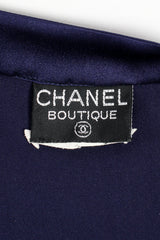 Vintage Chanel Navy Satin Button Pocket Blouse label at Recess Los Angeles