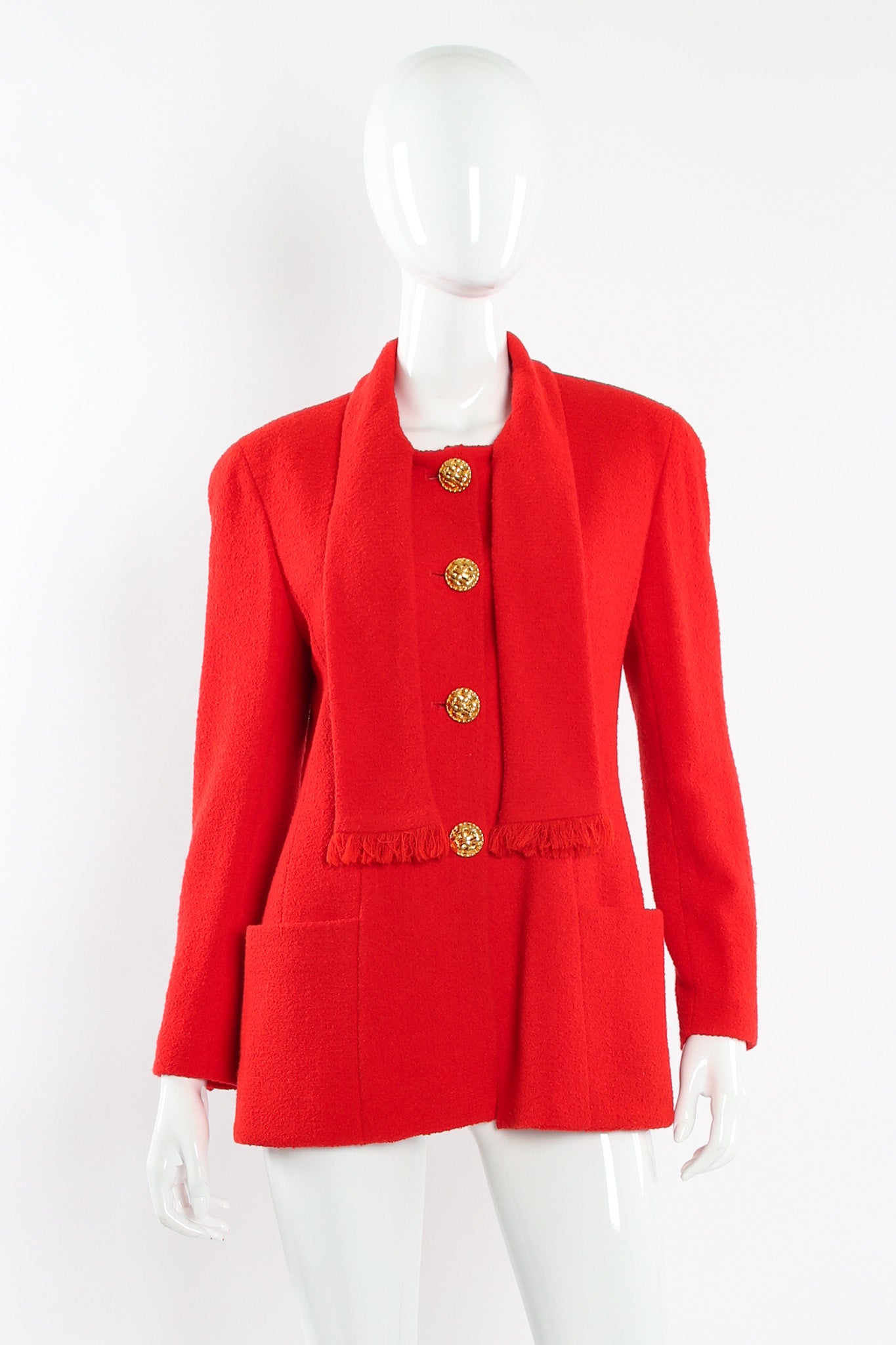 Vintage Chanel Boucle Wool Jacket & Skirt Set mannequin front jacket @ Recess LA