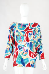 Recess Los Angeles Designer Consignment Vintage Chanson D'Amour Abstract Sequined Faces Dolman Tunic