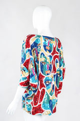 Recess Los Angeles Designer Consignment Vintage Chanson D'Amour Abstract Sequined Faces Dolman Tunic