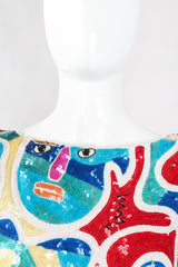 Recess Los Angeles Designer Consignment Vintage Chanson D'Amour Abstract Sequined Faces Dolman Tunic
