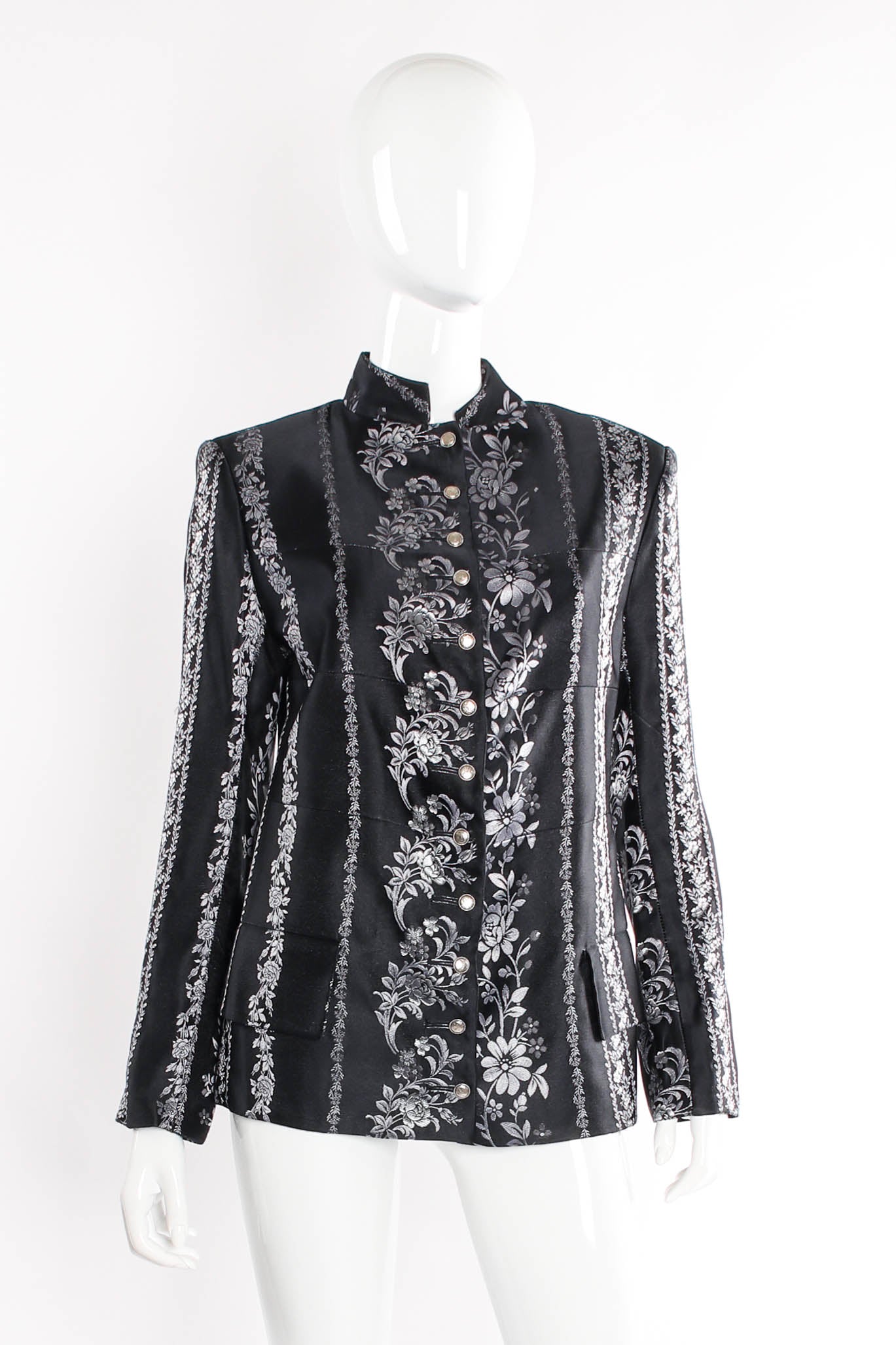 Vintage Chantal Thomass Metallic Monochrome Brocade Jacket on mannequin front at Recess Los Angeles