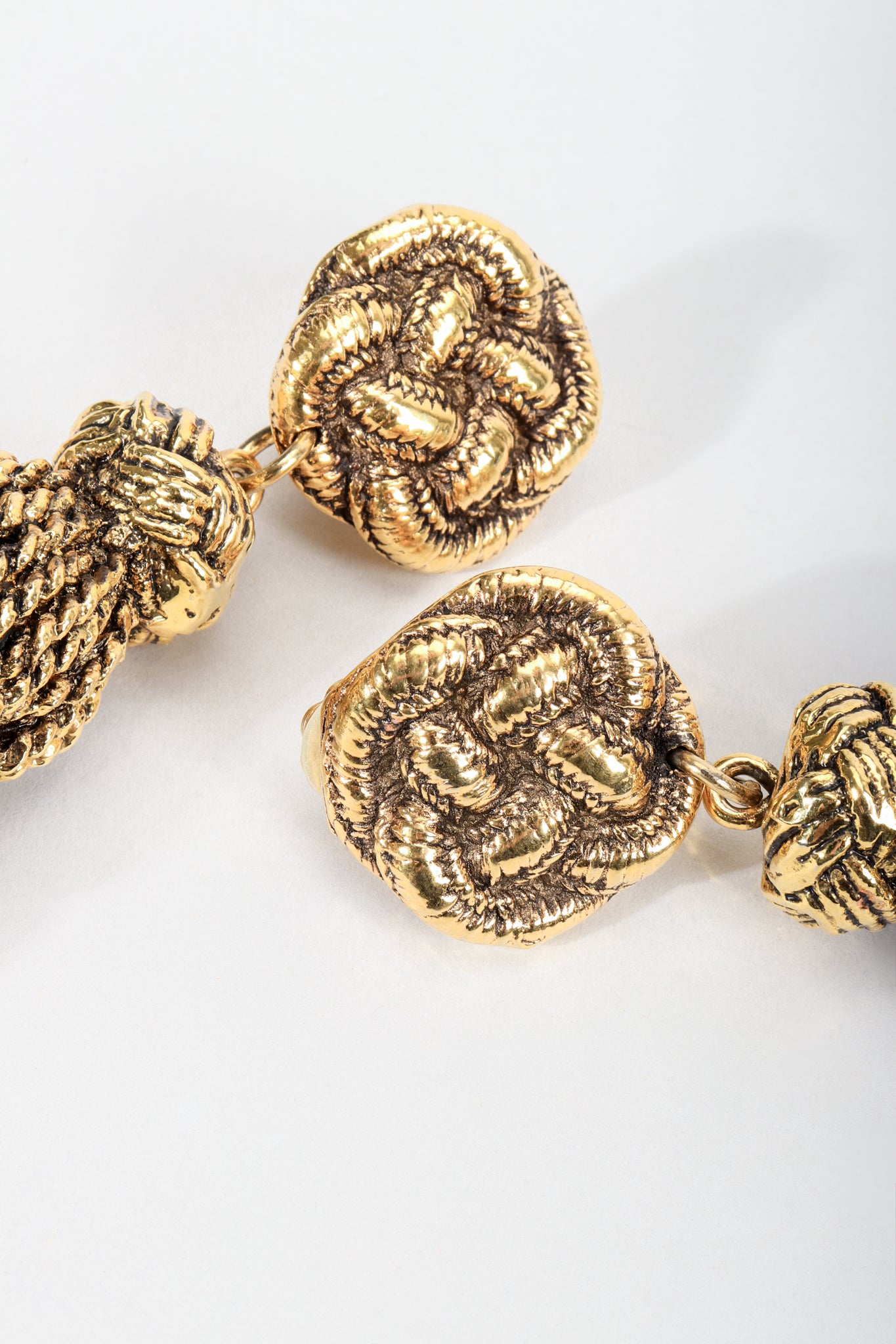 Vintage Chantal Thomass Gold Sculpted Tassel Earrings knot detail