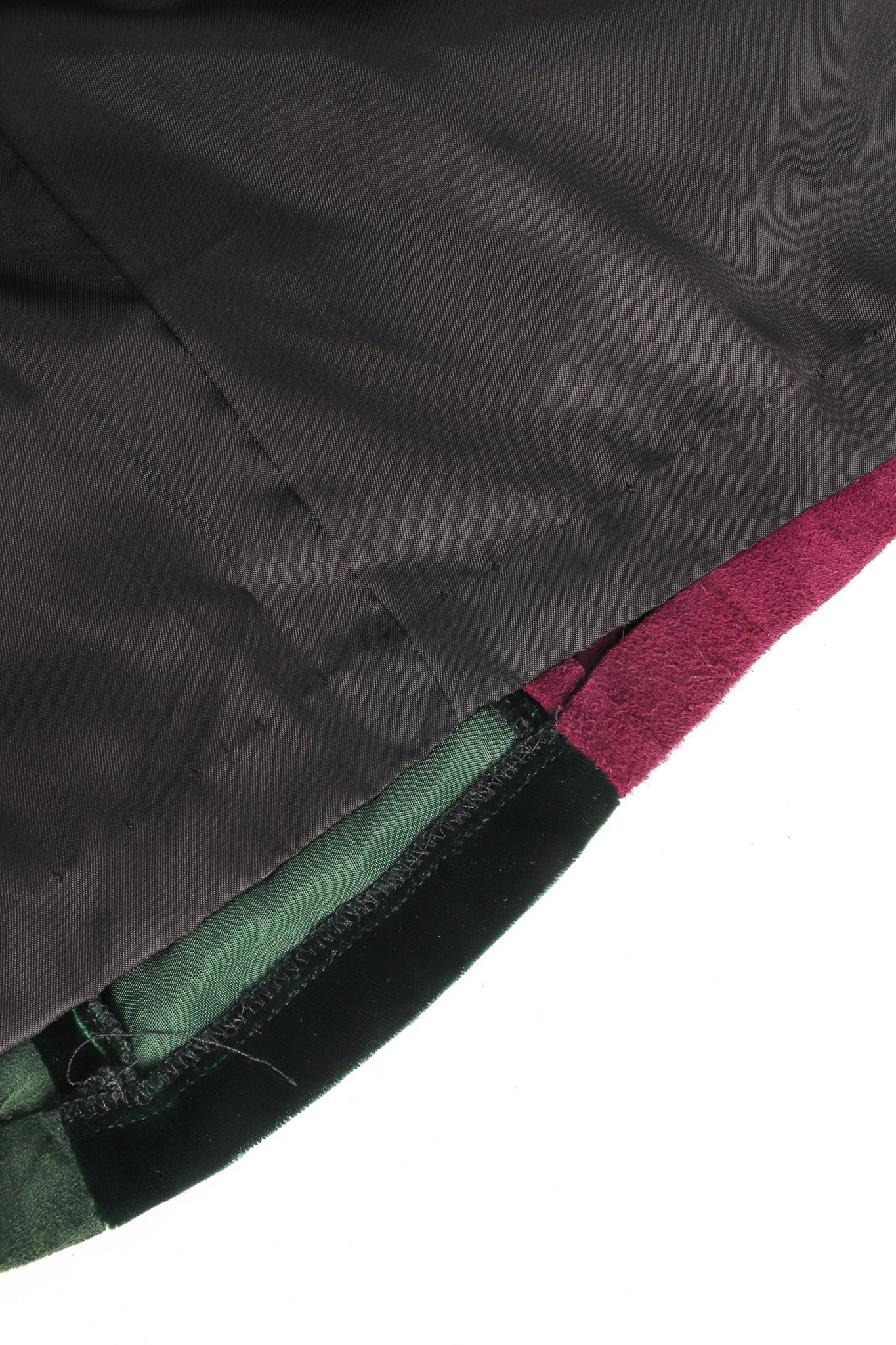 Vintage Char & Sher Suede & Velvet Patchwork Jacket reverse lining hem @ Recess LA