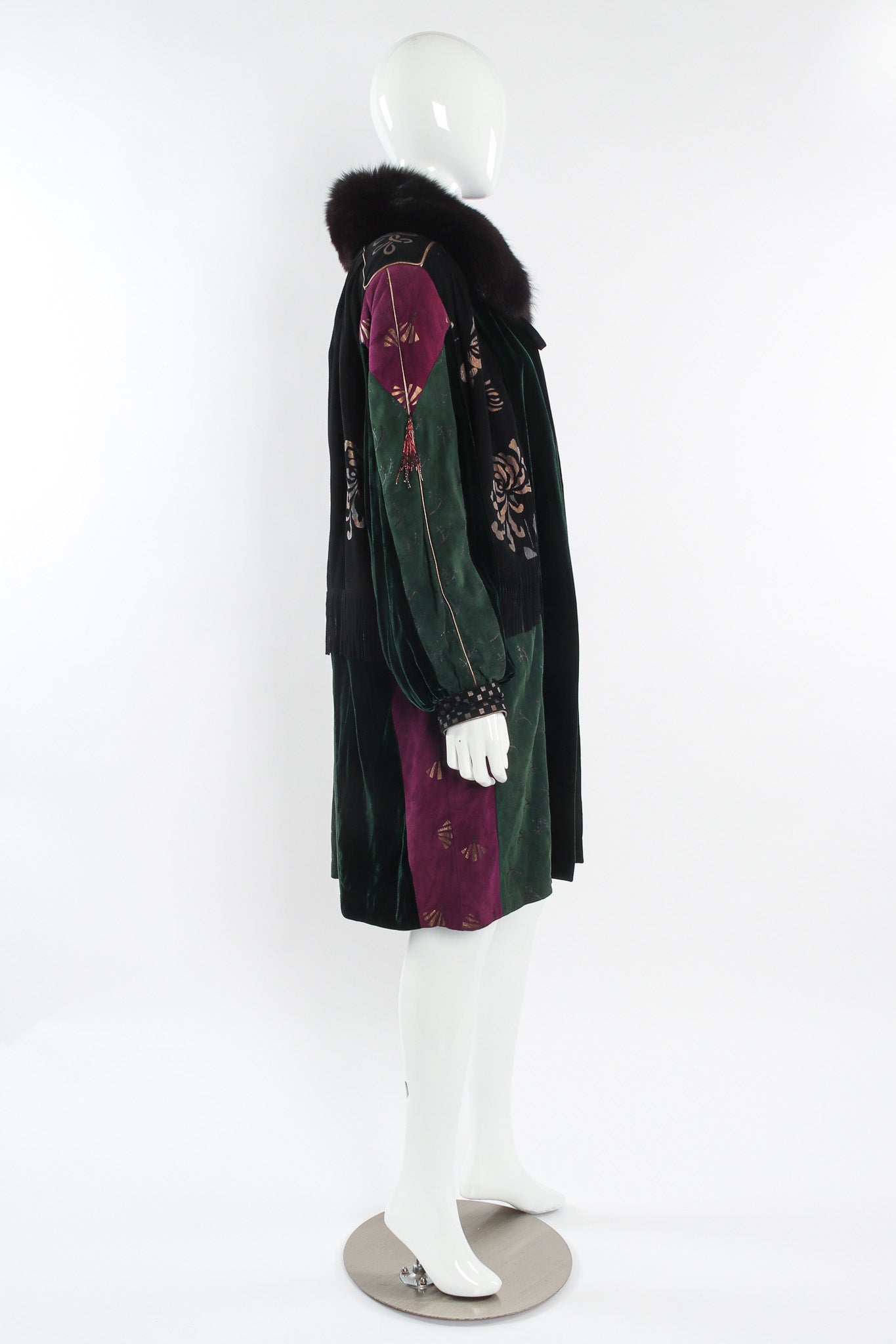 Vintage Char & Sher Suede & Velvet Patchwork Jacket mannequin side @ Recess LA