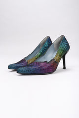 Recess Los Angeles Vintage Charles Jourdan Electric Holographic Holo Rainbow Lamé Heels