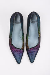 Recess Los Angeles Vintage Charles Jourdan Electric Holographic Holo Rainbow Lamé Heels