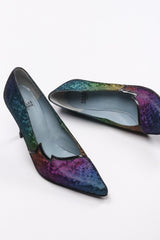 Recess Los Angeles Vintage Charles Jourdan Electric Holographic Holo Rainbow Lamé Heels