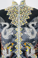 Vintage British Hong Kong Beaded Phoenix Silk Satin Zip Jacket