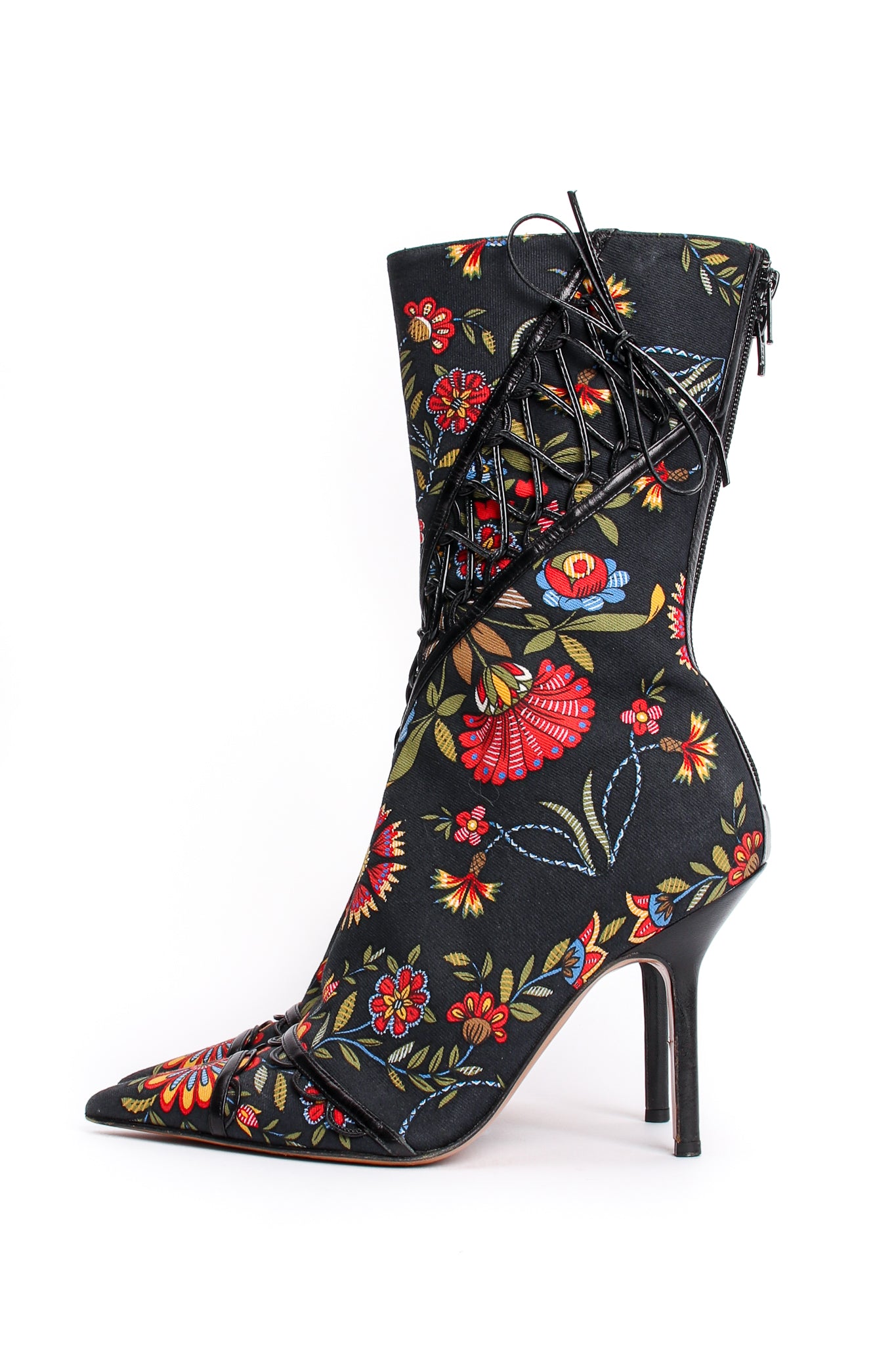 Vintage Christian Dior Floral Print Stiletto Boots side at Recess Los Angeles