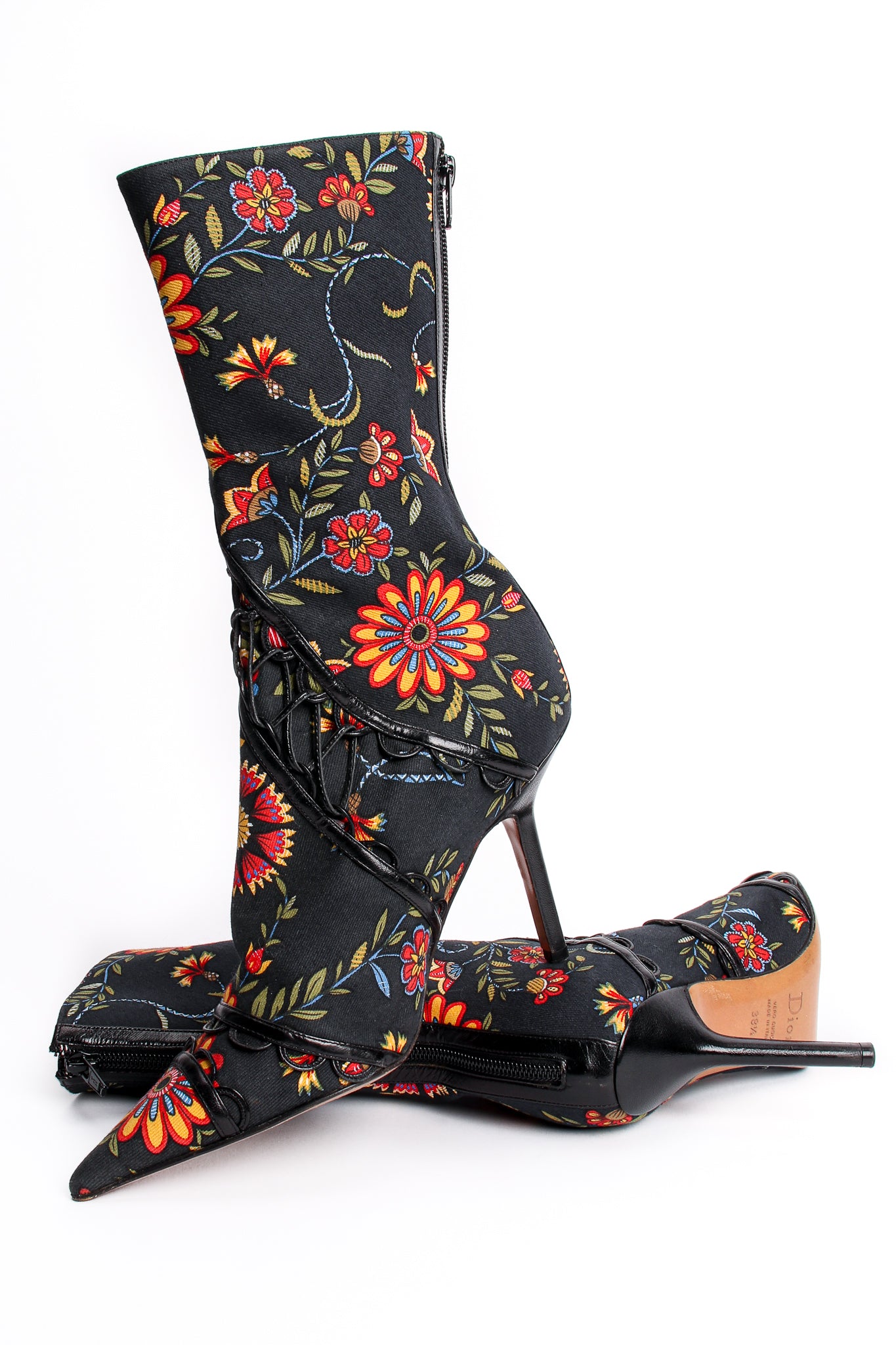 Vintage Christian Dior Floral Print Stiletto Boots at Recess Los Angeles