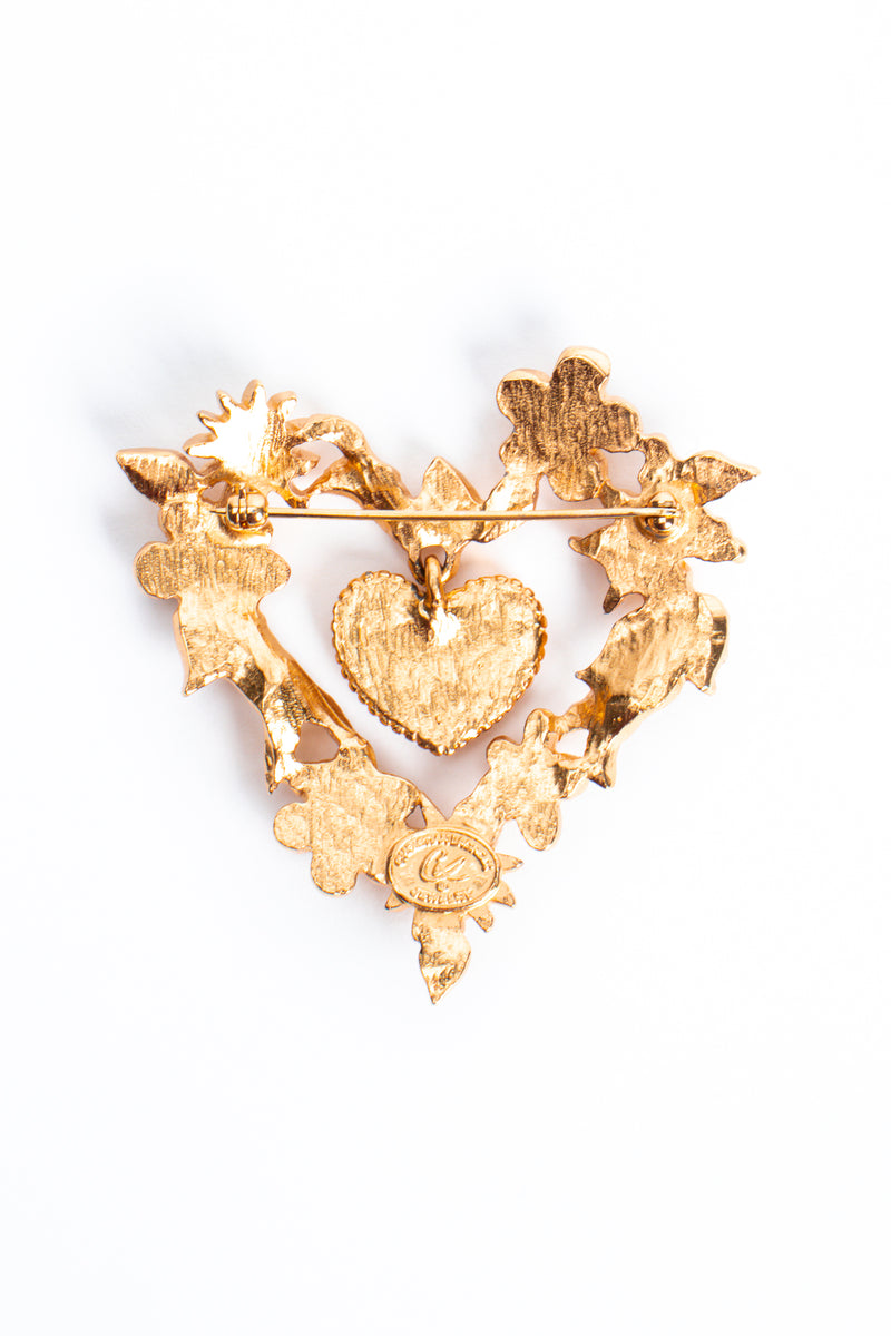 Vintage Christian Lacroix Floral Hearts of Gold Brooch backside at Recess Los Angeles