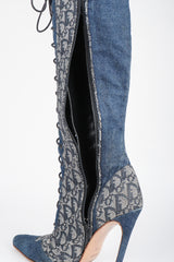 Recess Designer Consignment Vintage Christian Dior Tall Denim Monogram Boots Los Angeles Resale