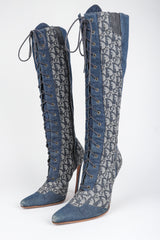 Recess Designer Consignment Vintage Christian Dior Tall Denim Monogram Boots Los Angeles Resale