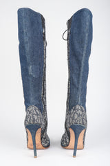 Recess Designer Consignment Vintage Christian Dior Tall Denim Monogram Boots Los Angeles Resale