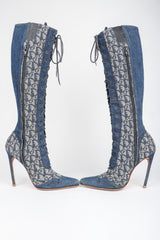 Recess Designer Consignment Vintage Christian Dior Tall Denim Monogram Boots Los Angeles Resale