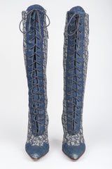 Recess Designer Consignment Vintage Christian Dior Tall Denim Monogram Boots Los Angeles Resale