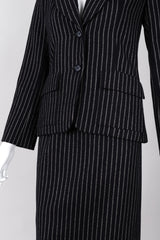 Recess Los Angeles Vintage Christian Dior Couture Jacket Skirt Set Navy Pinstripe Wool