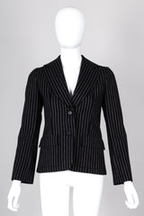 Recess Los Angeles Vintage Christian Dior Couture Jacket Skirt Set Navy Pinstripe Wool