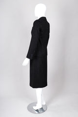 Recess Los Angeles Vintage Christian Dior Couture Jacket Skirt Set Navy Pinstripe Wool