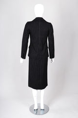 Recess Los Angeles Vintage Christian Dior Couture Jacket Skirt Set Navy Pinstripe Wool