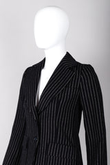 Recess Los Angeles Vintage Christian Dior Couture Jacket Skirt Set Navy Pinstripe Wool