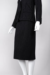 Recess Los Angeles Vintage Christian Dior Couture Jacket Skirt Set Navy Pinstripe Wool