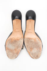 Recess Designer Consignment Vintage Christian Dior Lock & Key Leather Kitten Heel Slide Sandals Los Angeles Resale